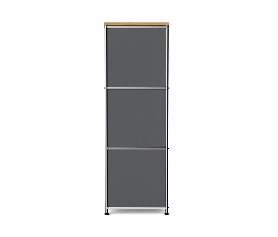 Commode étroite en métal gris « CN3 » avec plateau en bois et 2 abattants.