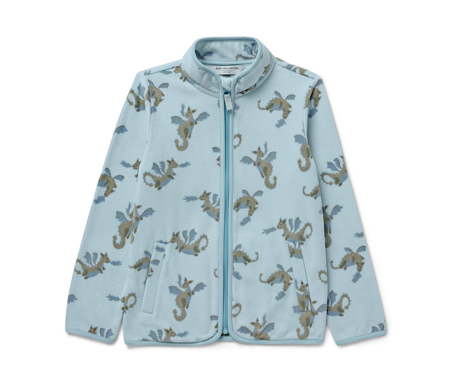 Veste polaire pour enfant bleu clair avec motif de dragons.