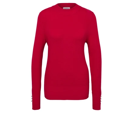 Pull rouge en maille fine à manches longues.