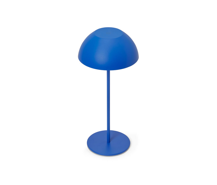 Lampe de table à LED sans fil bleue.
