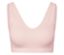Soutien-gorge de sport rose avec décolleté en V profond.