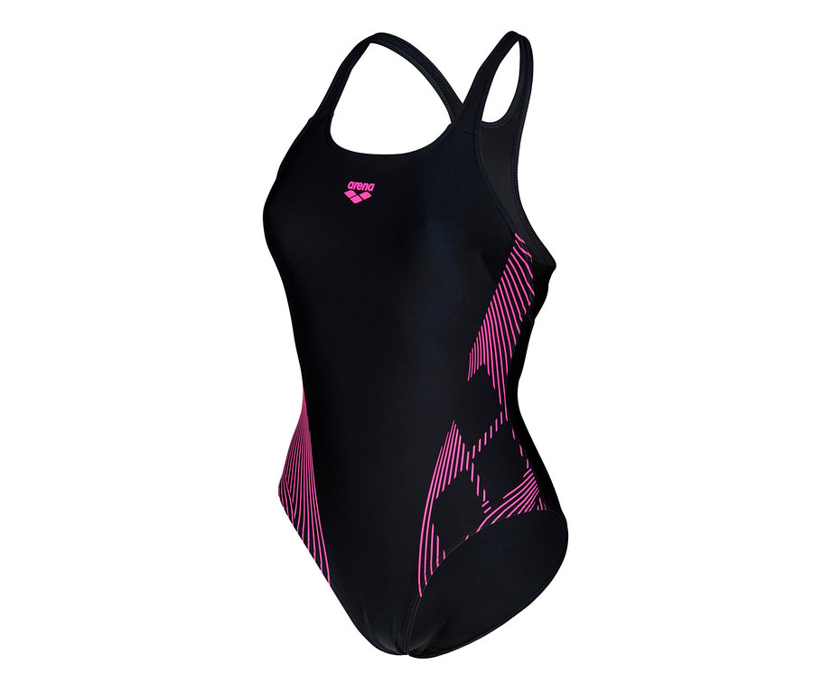 Maillot de bain noir pour femme Swim Pro Back Bustier Lily arena Feel avec détails roses.