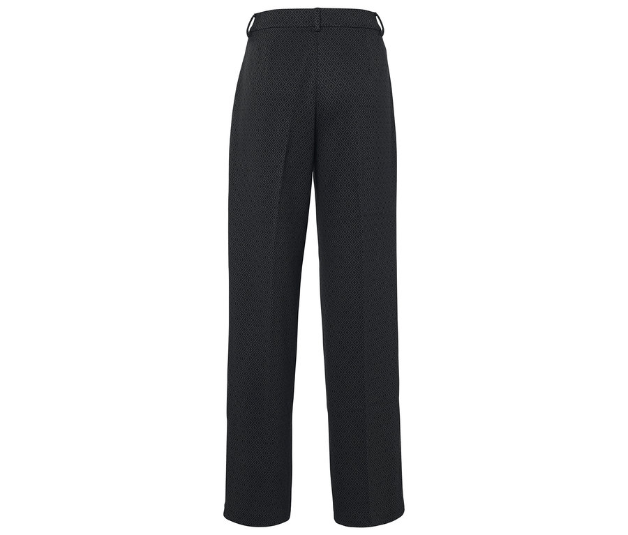 Pantalon noir à motif géométrique.