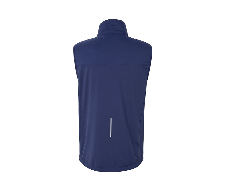 Veste fonctionnelle bleu foncé « packable » vue de dos.