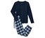 Pyjama bleu marine à manches longues et pantalon à carreaux.