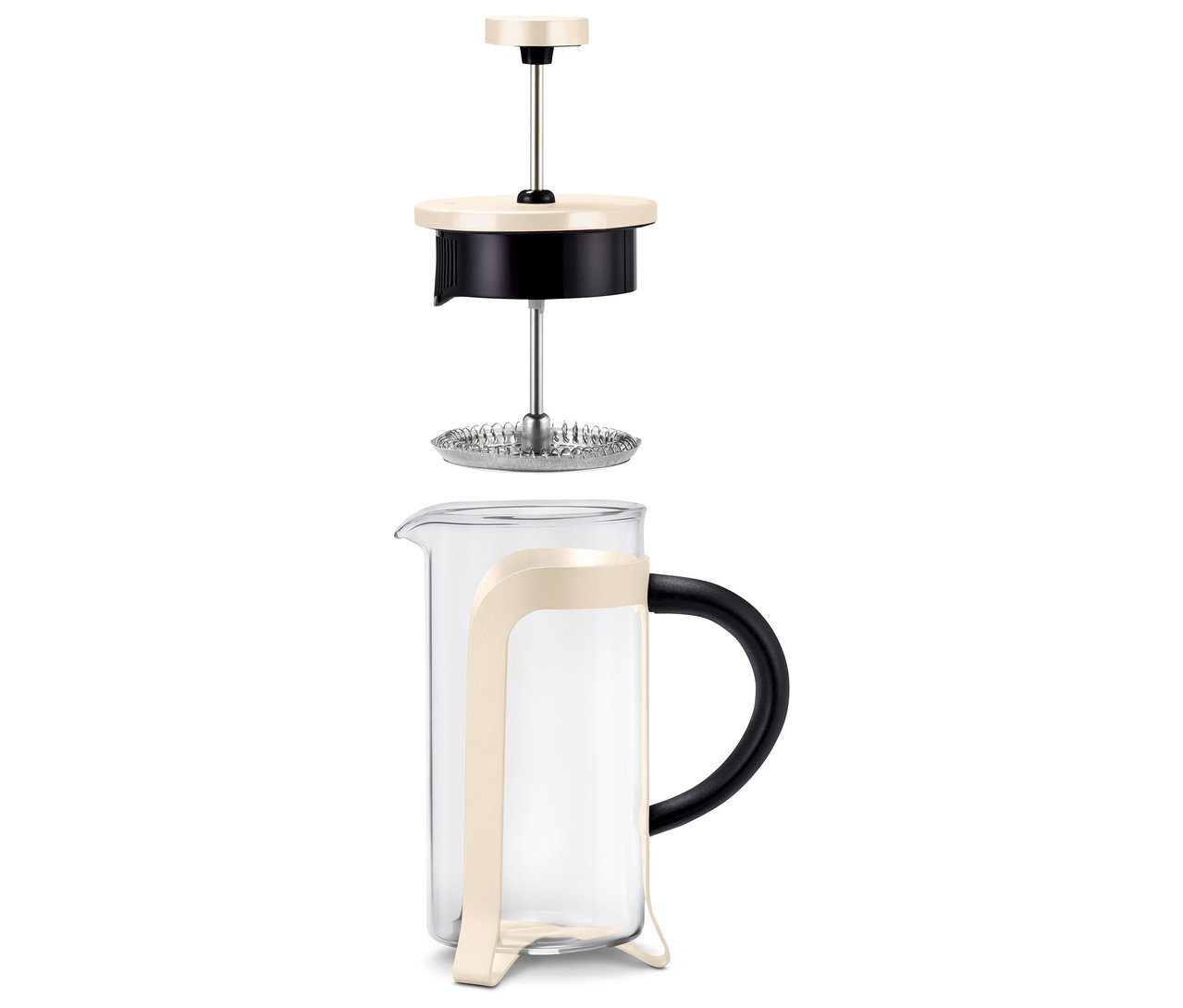 Cafetière à piston 300 ml, 2 tasses, friendly beige, démontée.