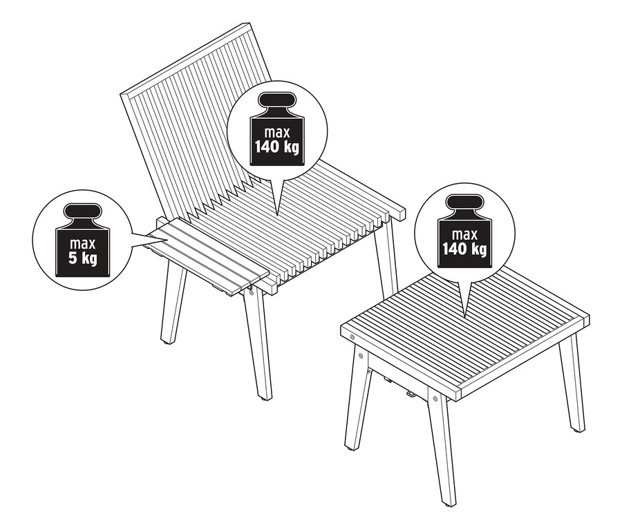 Dessin d'un banc de conversation flexible avec des limites de poids.