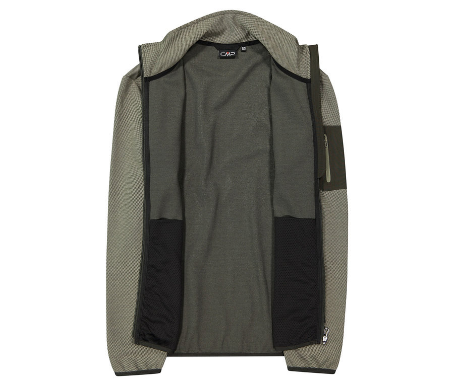 Veste polaire CMP ouverte vert olive avec fermeture éclair intégrale.