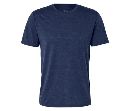 T-shirt bleu foncé chiné à manches courtes et col rond.