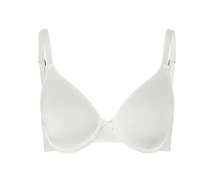 Soutien-gorge blanc à armatures avec un petit nœud au centre.