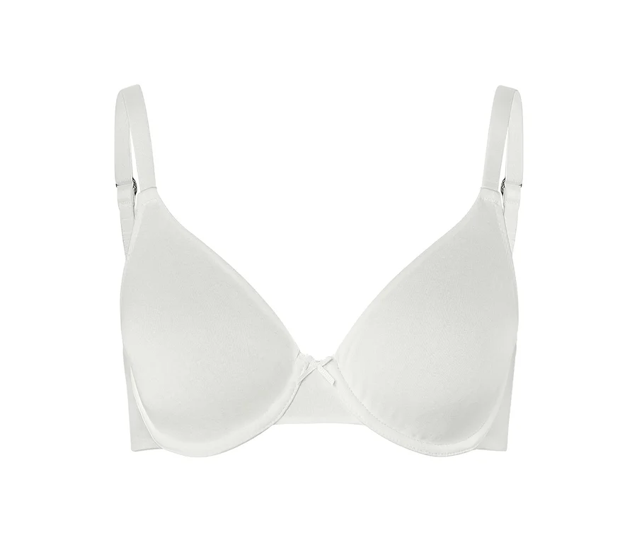 Soutien-gorge blanc à armatures avec un petit nœud au centre.