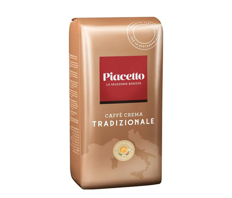 Un paquet de Caffè Crema Tradizionale Piacetto – 1 kg, en grains.