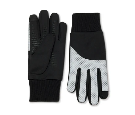 Deux gants noirs avec des détails blancs et un poignet noir.