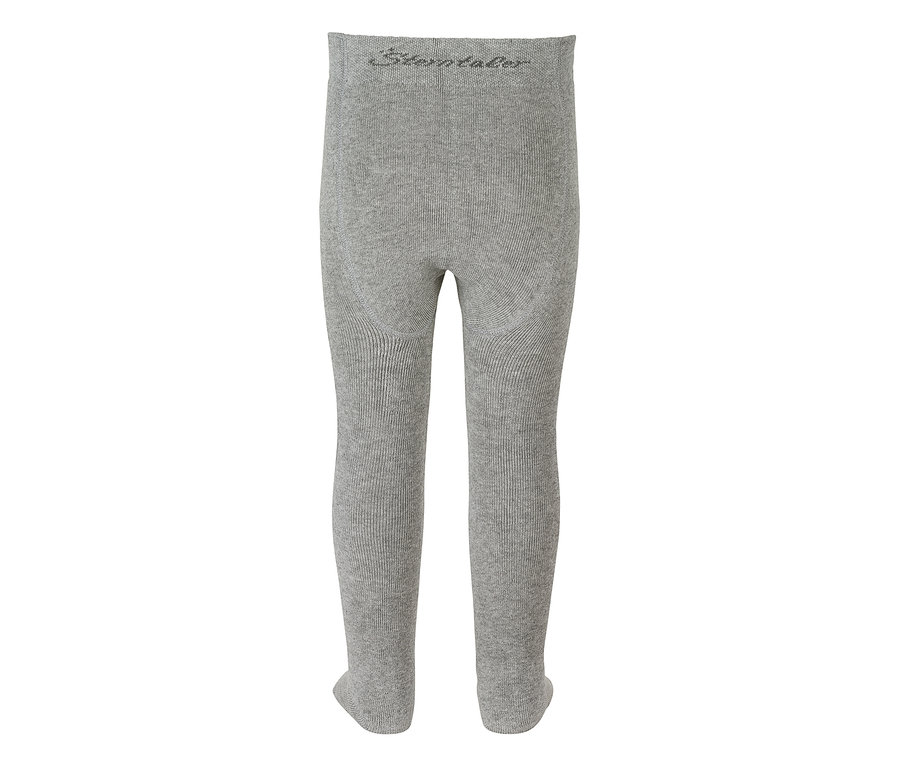 Collant gris côtelé avec le lettrage « Sterntaler » sur la ceinture.