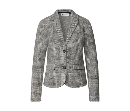 Blazer Street One à carreaux gris et blanc, avec deux boutons noirs et deux poches avant.