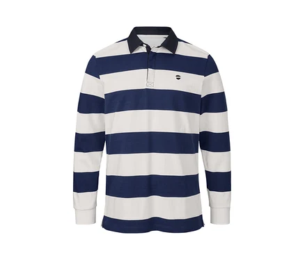 Polo manches longues bleu et blanc.