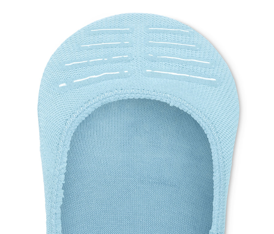 Vue rapprochée de 2 paires de soquettes invisibles pour baskets bleu clair.