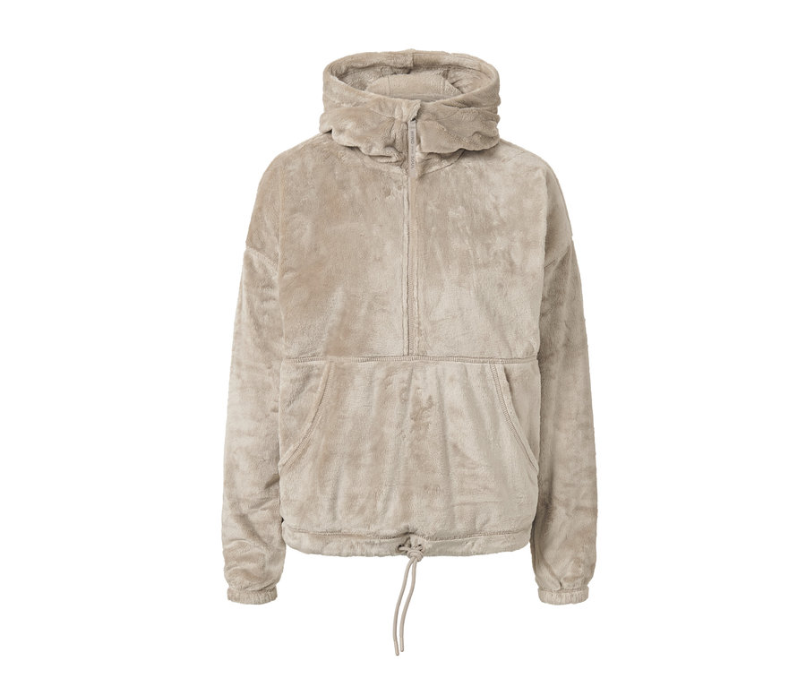 Pull à demi-fermeture éclair en peluche teddy beige.