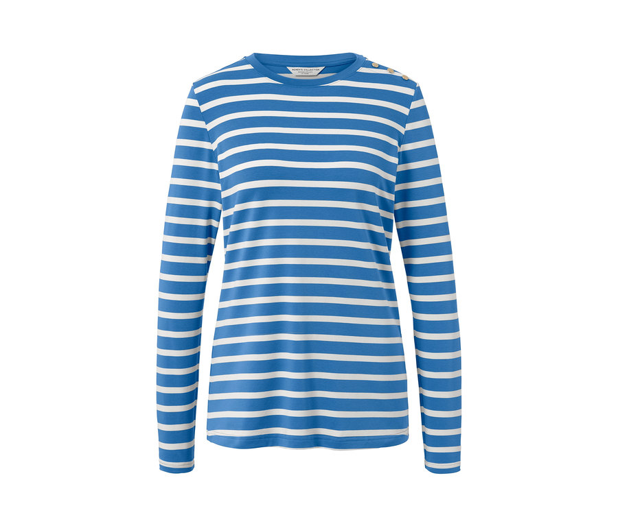 T-shirt manches longues à rayures bleues et blanches.