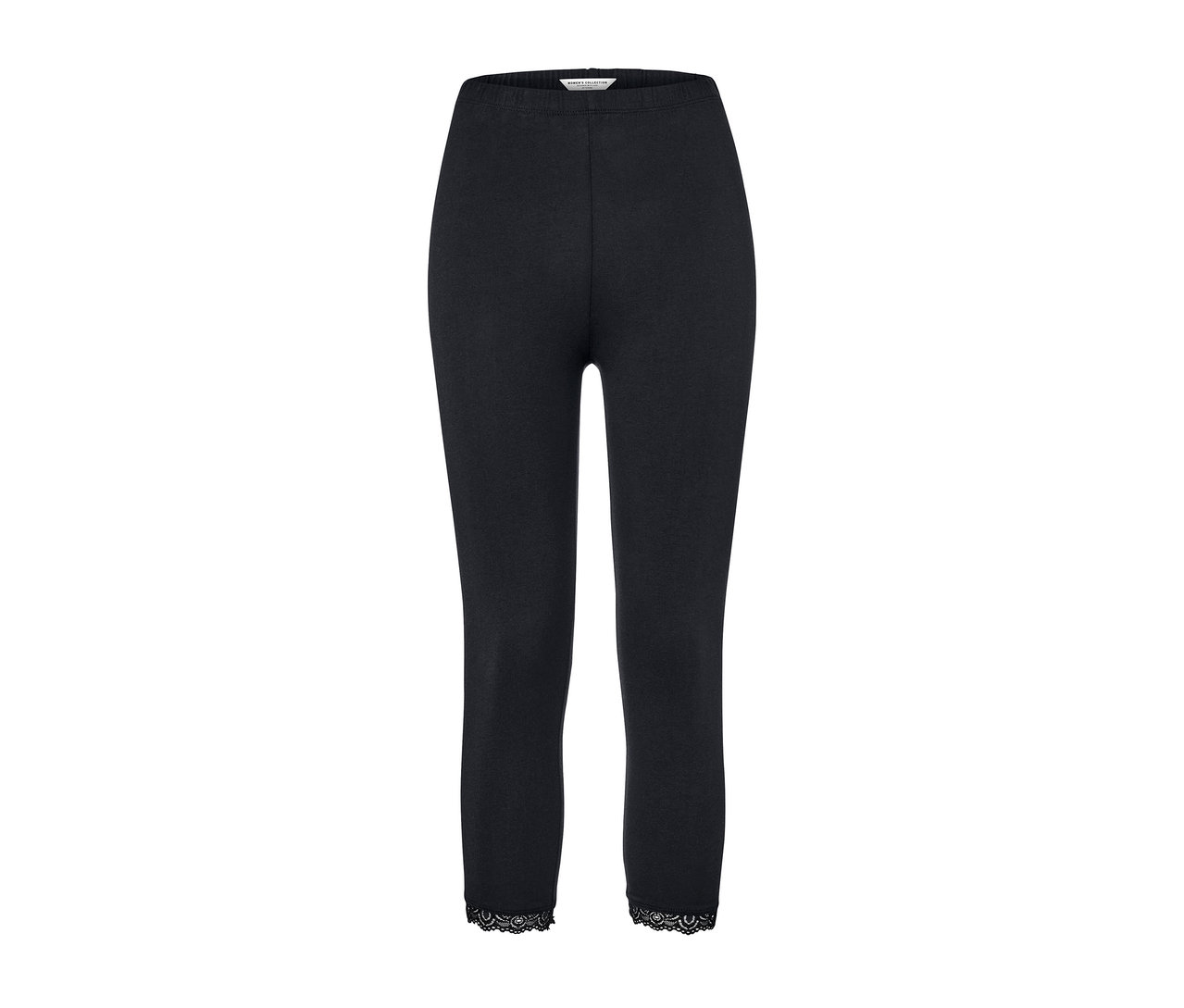 Legging 3/4 noir avec bord en dentelle.