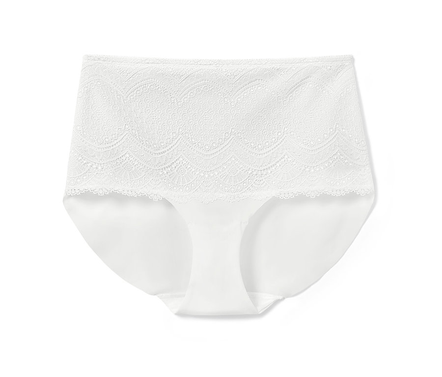 Culotte taille haute blanche avec détails en dentelle.