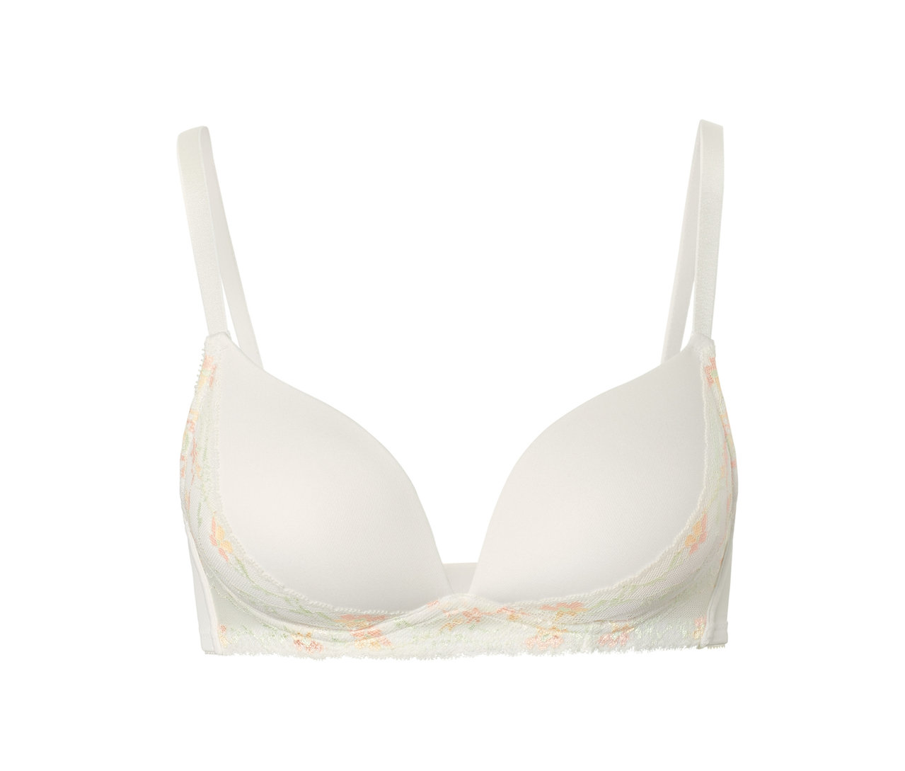 Soutien-gorge push-up blanc avec détails en dentelle florale.