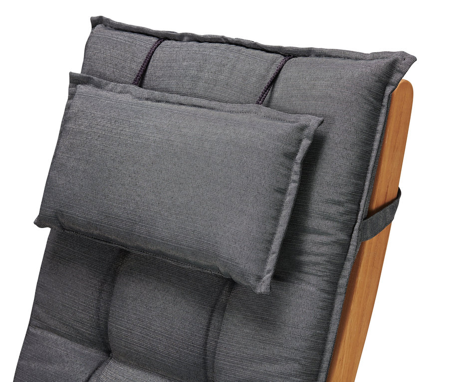 Gros plan d'une chaise longue à dossier haut premium anthracite.