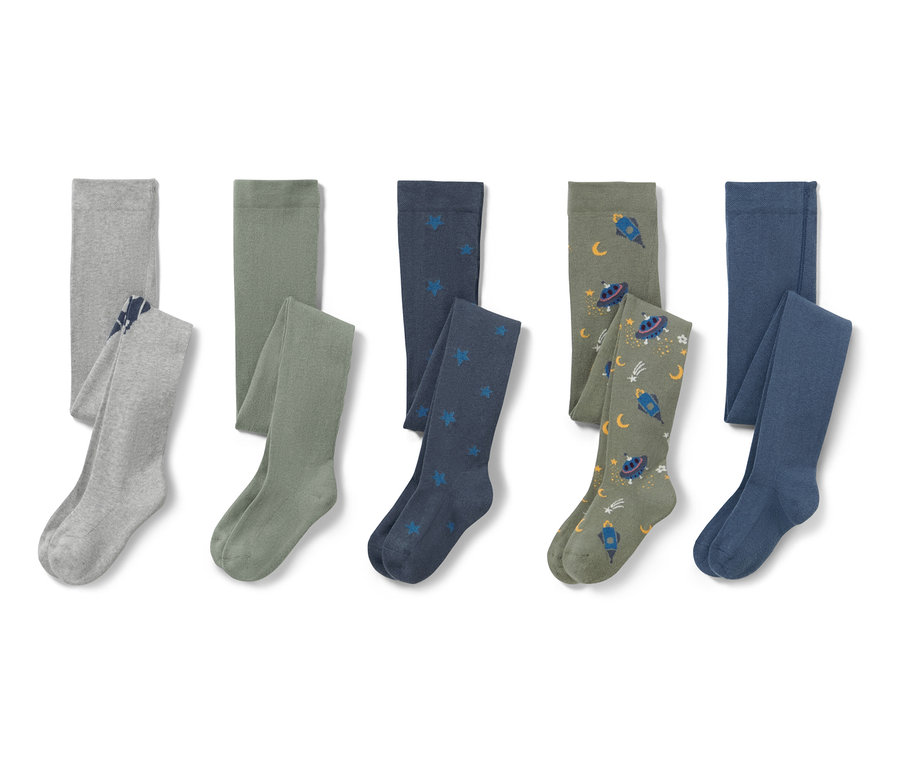 Cinq paires de collants en coton sur le thème de l'espace.