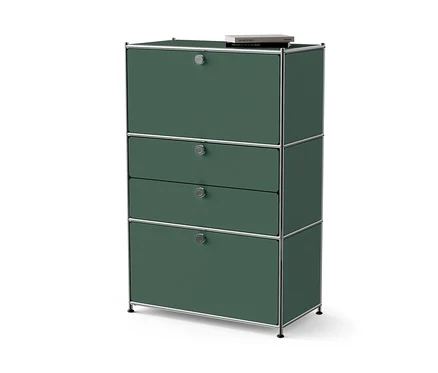Commode en métal « CN3 » vert olive à 2 abattants et 2 tiroirs.