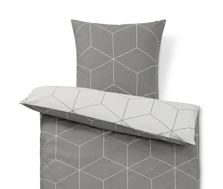 Parure de lit en renforcé grise avec motif géométrique.