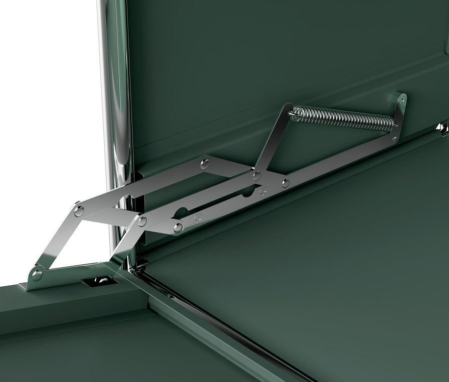 Détail du mécanisme d'un abattant d'une commode métallique « CN3 ».