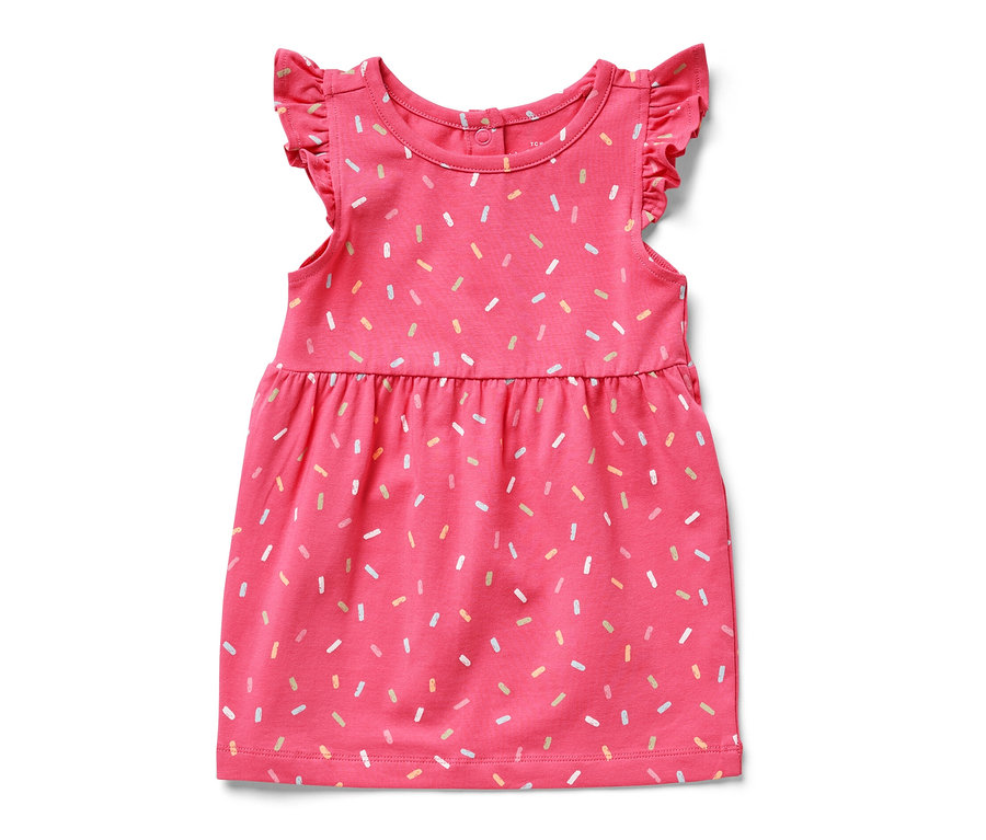 Robe en jersey rose pour enfant avec des manches courtes et un imprimé.