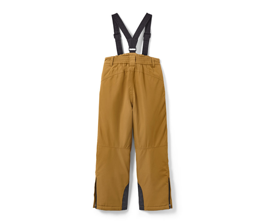 Pantalon de ski pour enfant couleur camel avec bretelles noires.