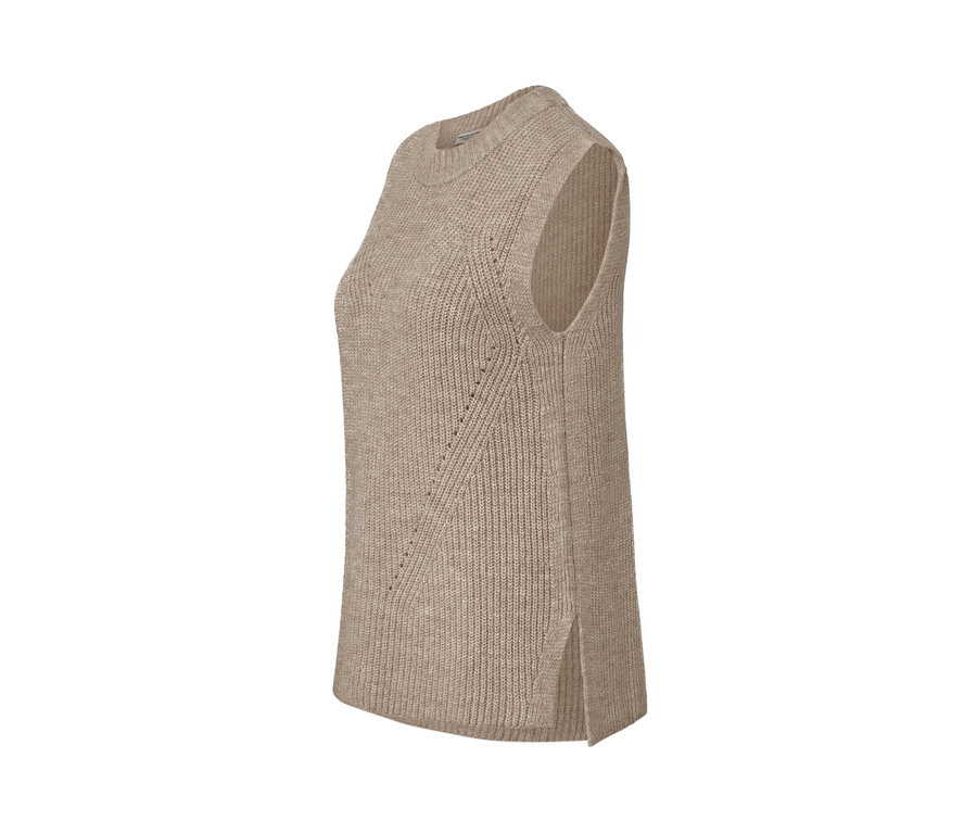 Pull sans manches en maille beige chiné.