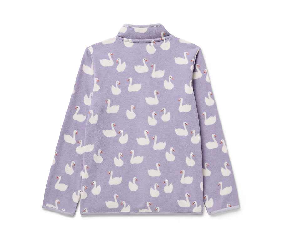 Veste polaire lilas pour enfant avec motif cygne.