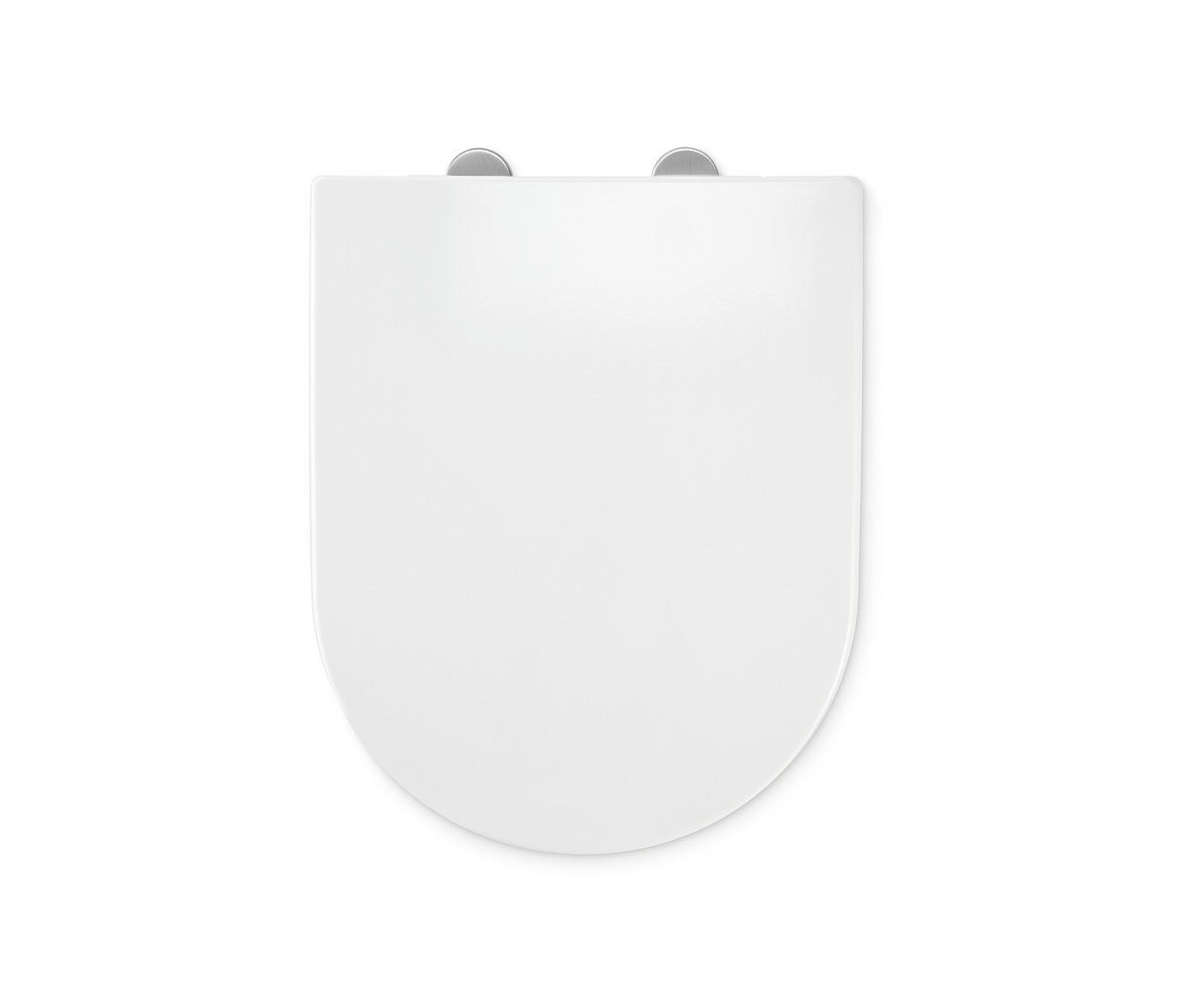 Vue détaillée de dessus d'un siège WC premium blanc avec abattant silencieux.