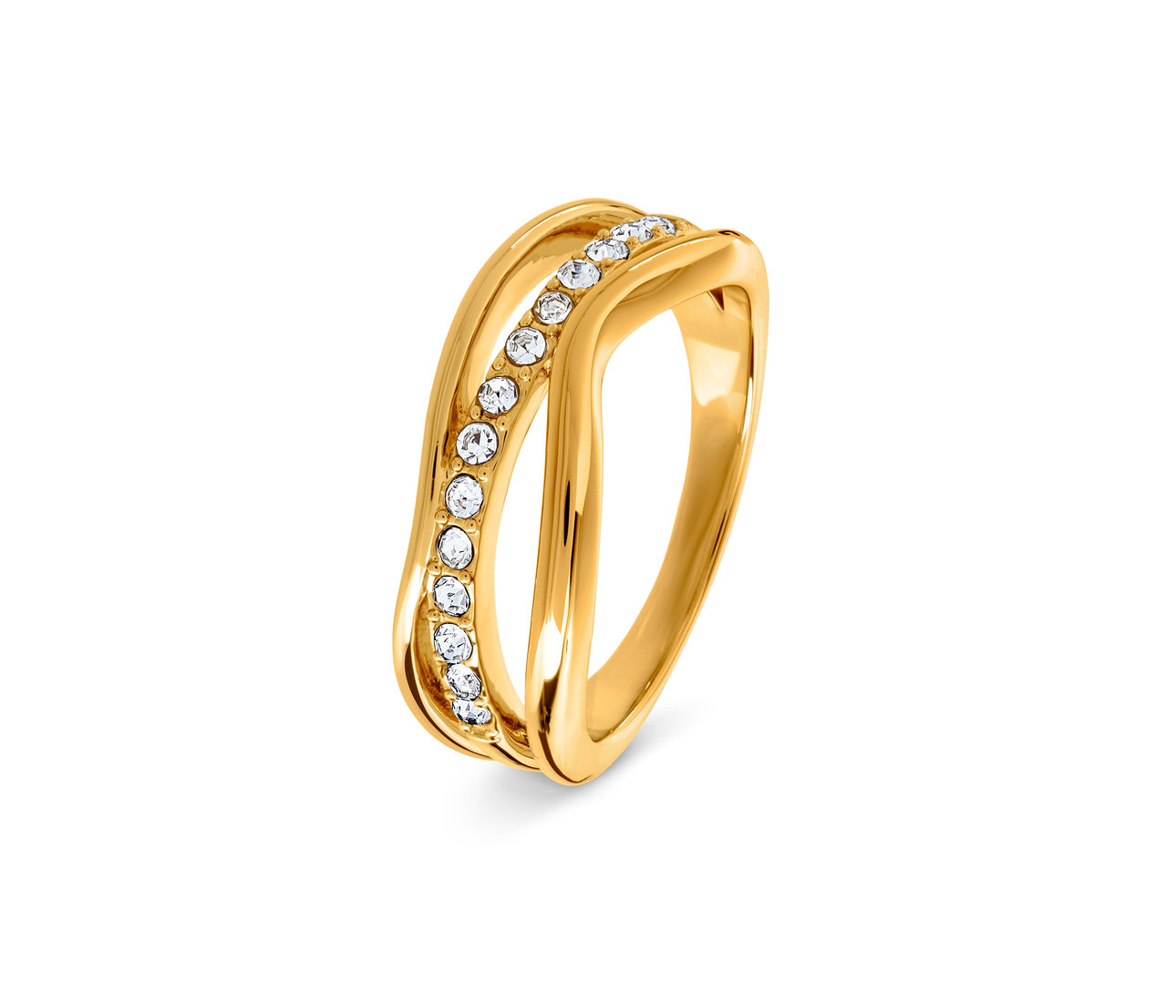 Bague dorée avec des pierres.