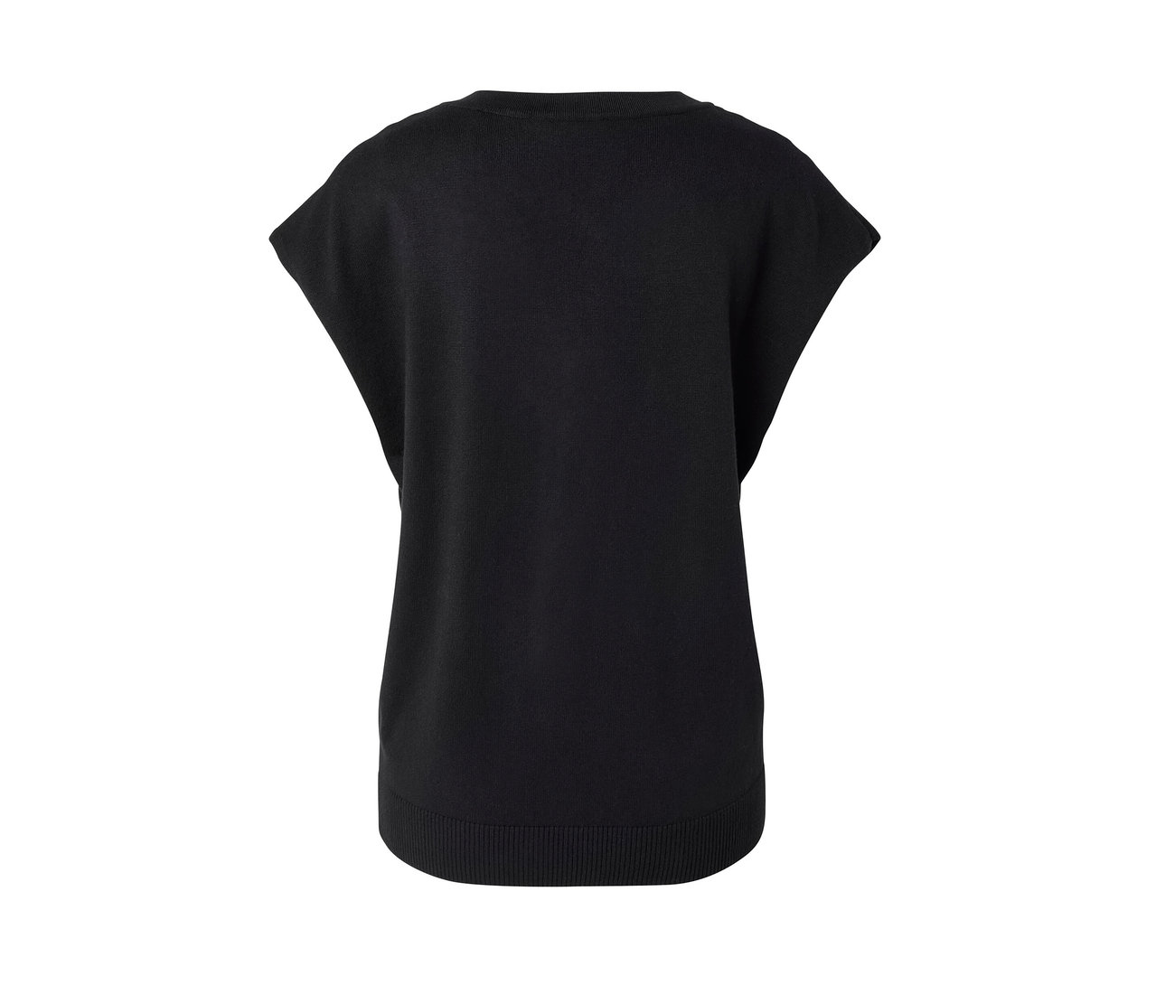 Pull-over en maille fine noire à manches courtes.