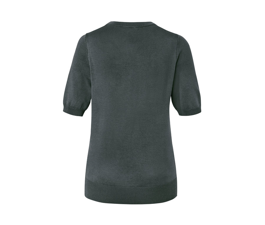 Vue arrière d'un pull vert en maille fine.