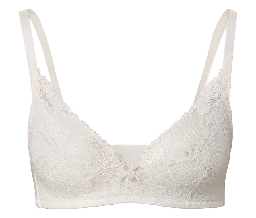 Soutien-gorge blanc en dentelle avec un nœud au centre.