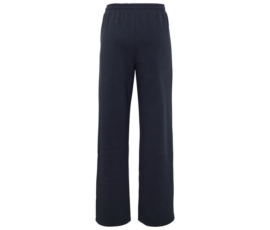 Pantalon de survêtement large bleu marine avec taille élastique sur fond blanc.