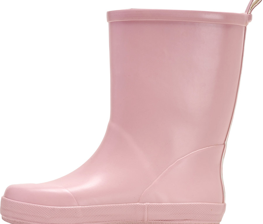 Une botte en caoutchouc rose.