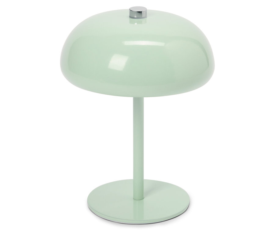 Une lampe verte sur un fond blanc.
