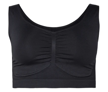 Soutien-gorge de sport noir avec devant froncé.