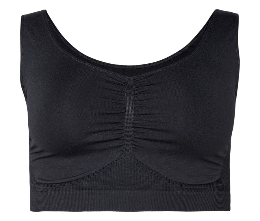 Soutien-gorge de sport noir avec devant froncé.