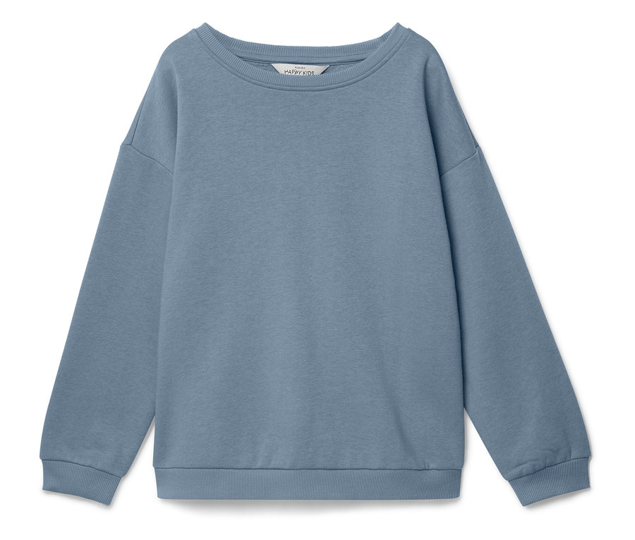 Un sweat-shirt bleu clair posé sur un fond blanc.