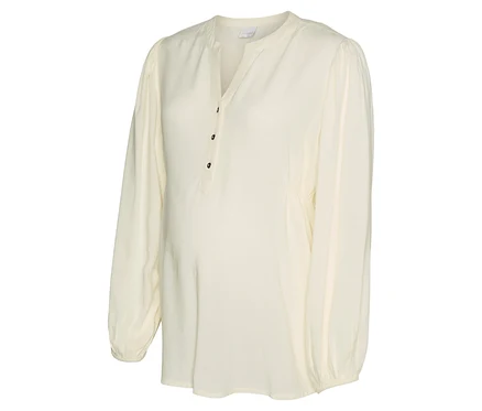 Un haut crème MAMALICIOUSMLMERCY LIA L/S WO TOP 2F NOOS sur fond blanc.