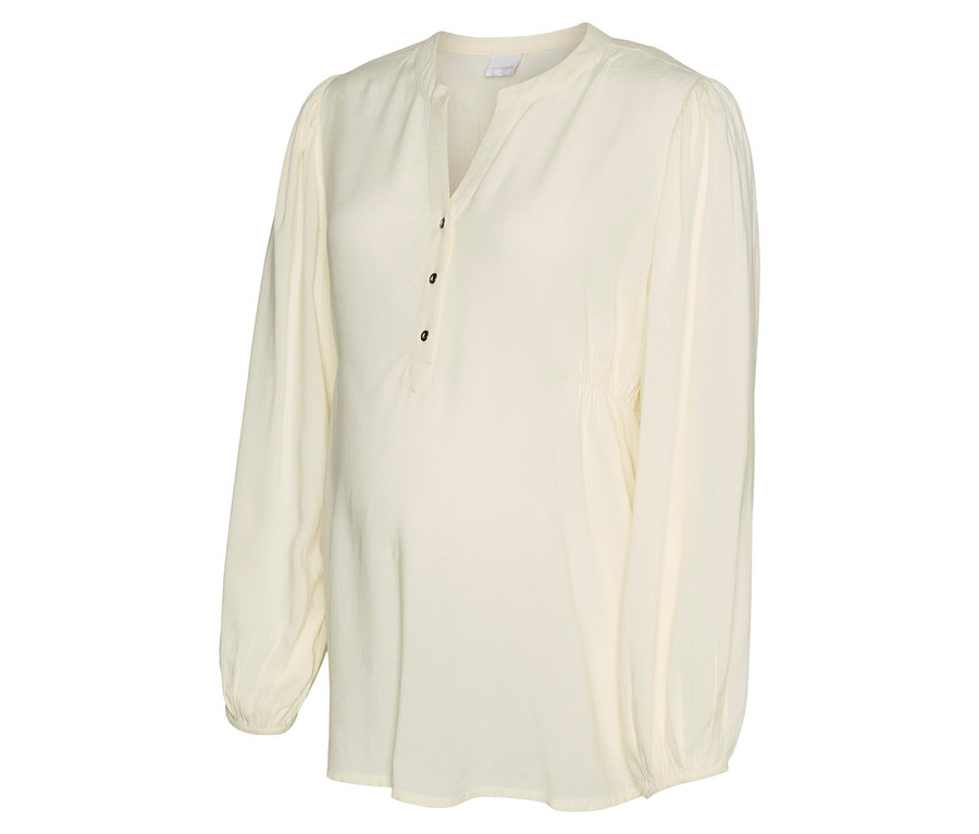 Un haut crème MAMALICIOUSMLMERCY LIA L/S WO TOP 2F NOOS sur fond blanc.