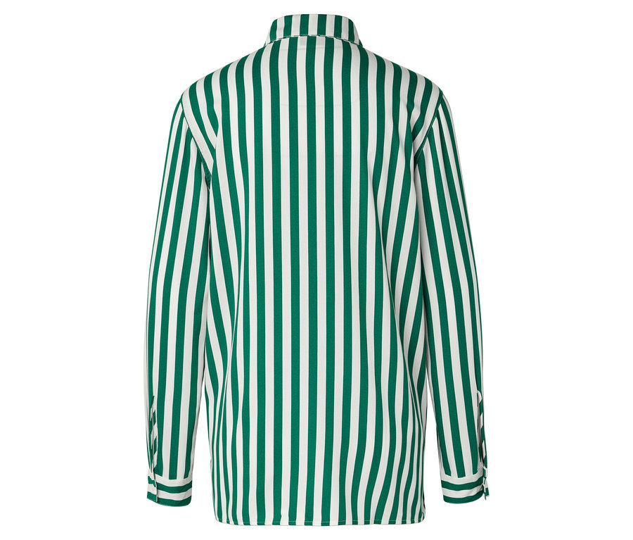 Vue arrière d'une chemise à manches longues à rayures vertes et blanches.