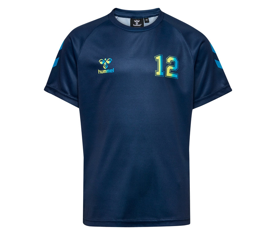 T-shirt bleu avec le numéro 12 et le logo Hummel.